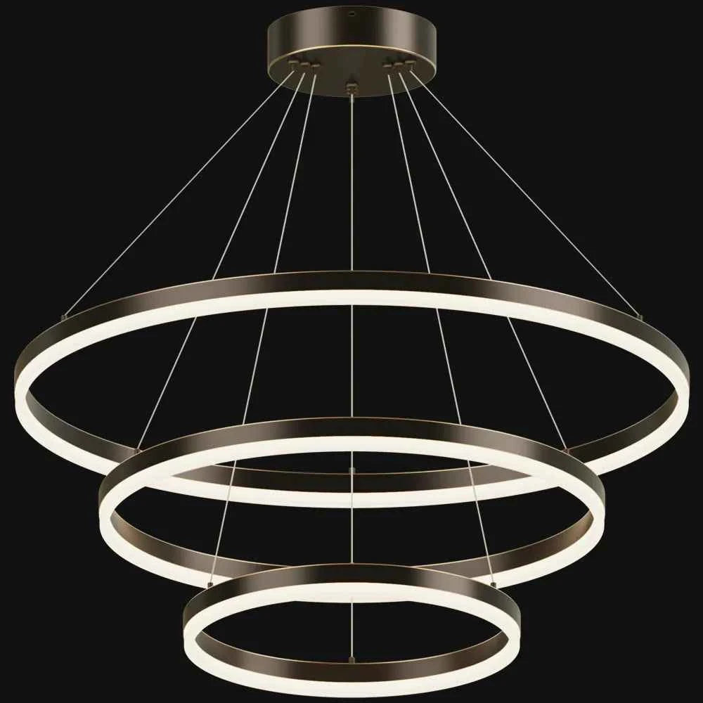3-Tier LED Ring Chandelier in Blackened Copper, 24-47 Inch