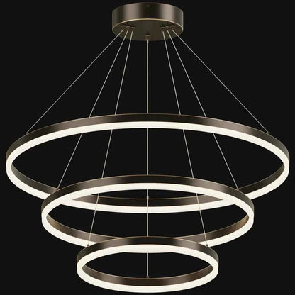 3-Tier LED Ring Chandelier in Blackened Copper, 24-47 Inch