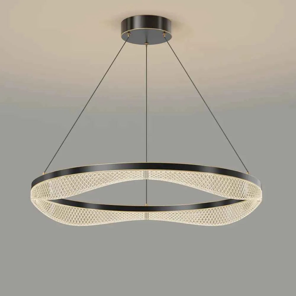 Modern Ring Chandelier in Black Gold with Acrylic LED Diffuser