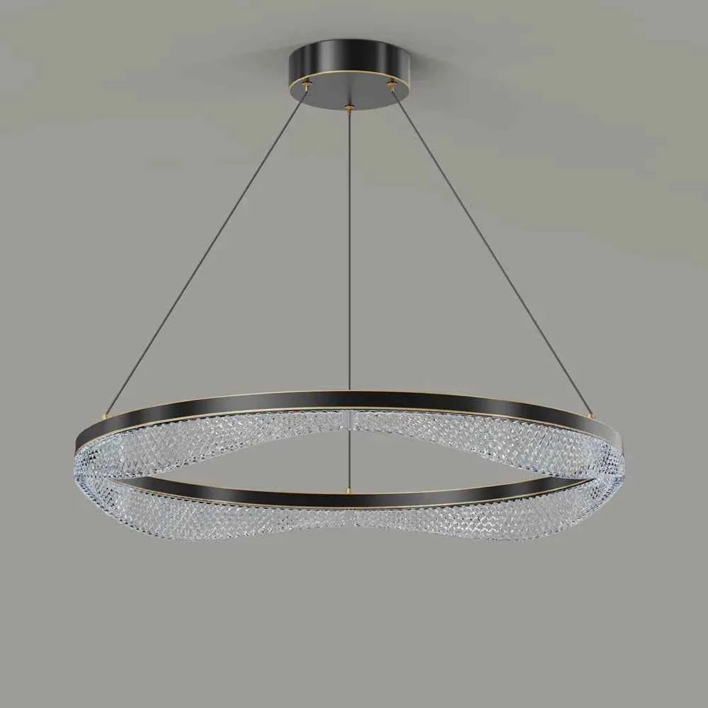 Modern Ring Chandelier in Black Gold with Acrylic LED Diffuser