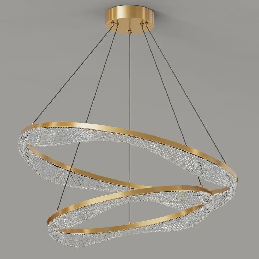 Two Tier Gold Chandelier with Acrylic LED Rings for Dining
