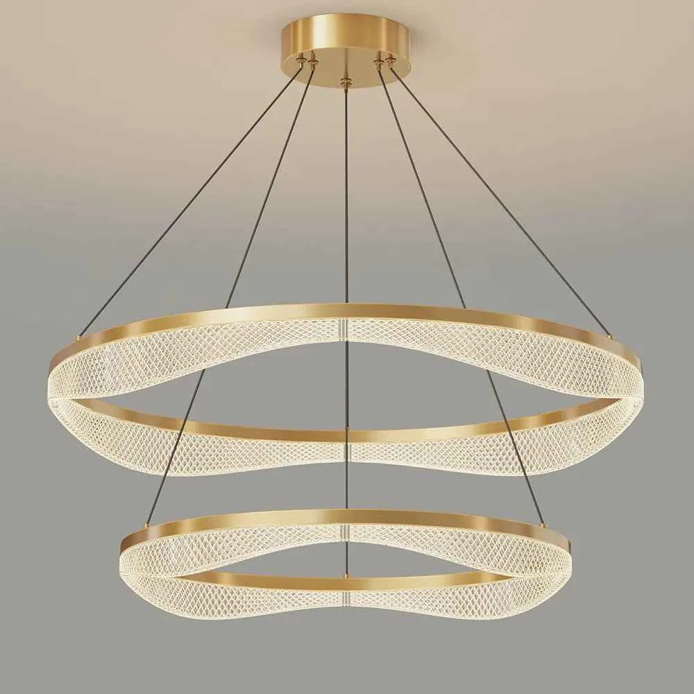 Two Tier Gold Chandelier with Acrylic LED Rings for Dining