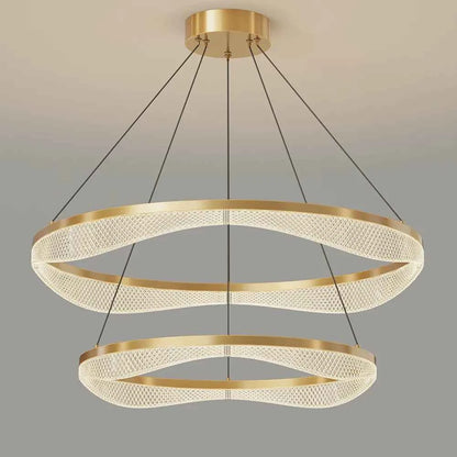 Two Tier Gold Chandelier with Acrylic LED Rings for Dining