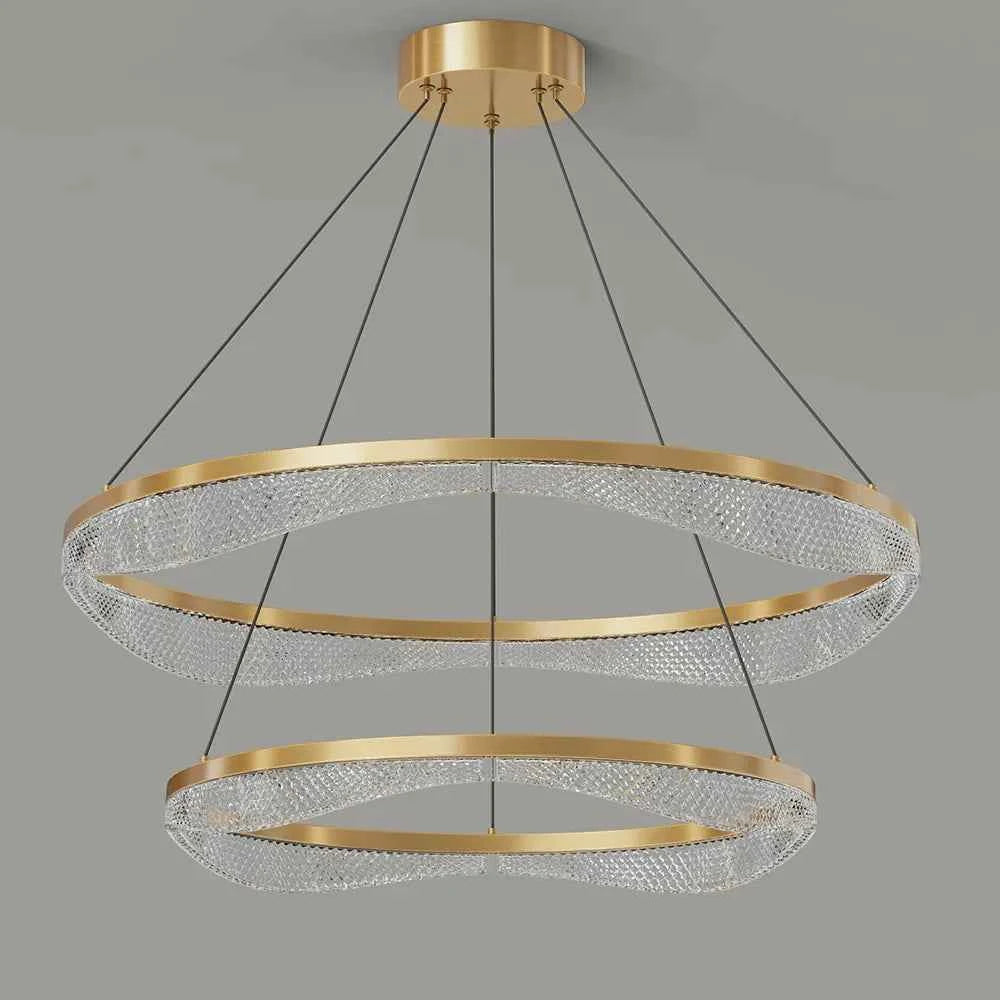 Two Tier Gold Chandelier with Acrylic LED Rings for Dining