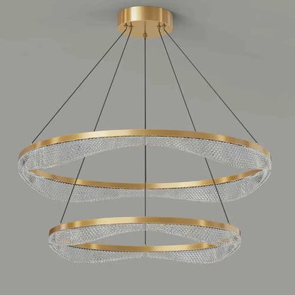 Two Tier Gold Chandelier with Acrylic LED Rings for Dining