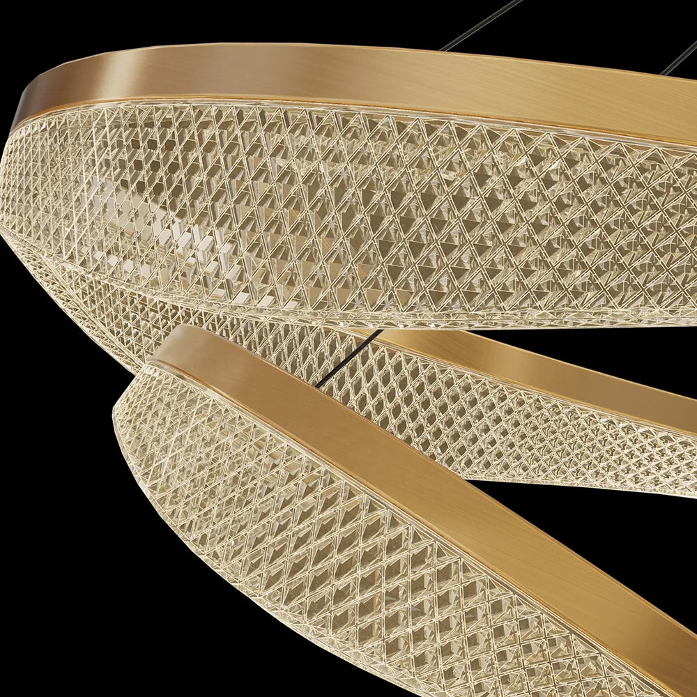Two Tier Gold Chandelier with Acrylic LED Rings for Dining