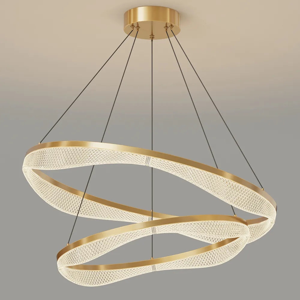 Two Tier Gold Chandelier with Acrylic LED Rings for Dining