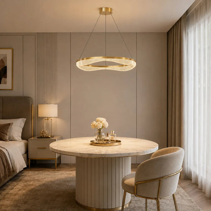 Gold Ring Chandelier with Acrylic LED Diffuser for Dining Room