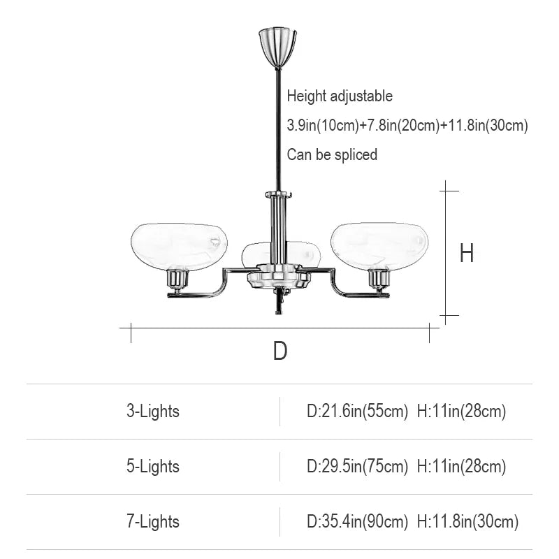Mid-Century Modern Glass Chandelier - Retro Hanging Light for Dining Room