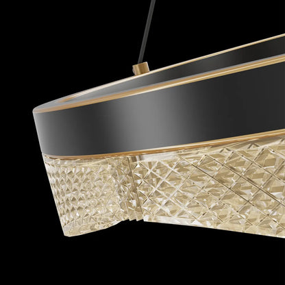 Diamond-pattern acrylic diffuser on modern LED ring chandelier