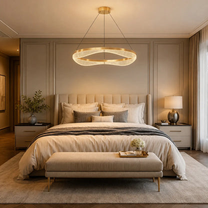 Gold Ring Chandelier with Acrylic LED Diffuser for Dining Room