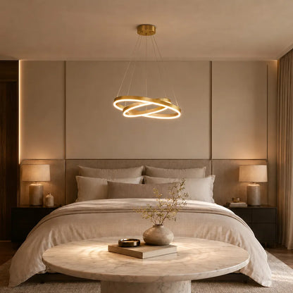 Modern halo chandelier with 3 color temperature LED lighting for bedeoom