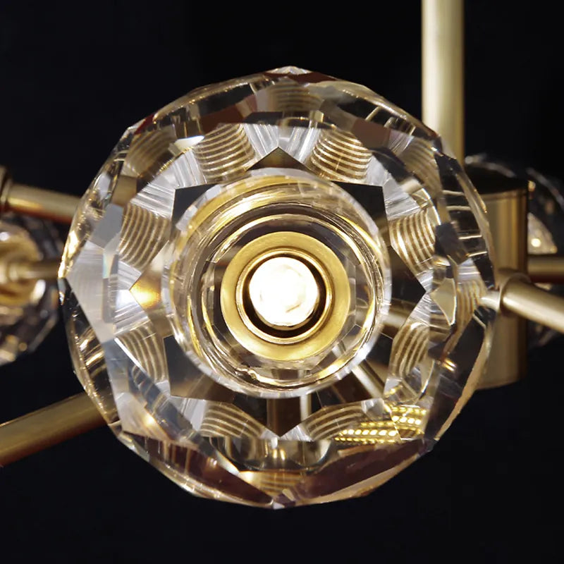 Modern Brass Crystal Sputnik Chandelier | Luxury Multi Light Fan