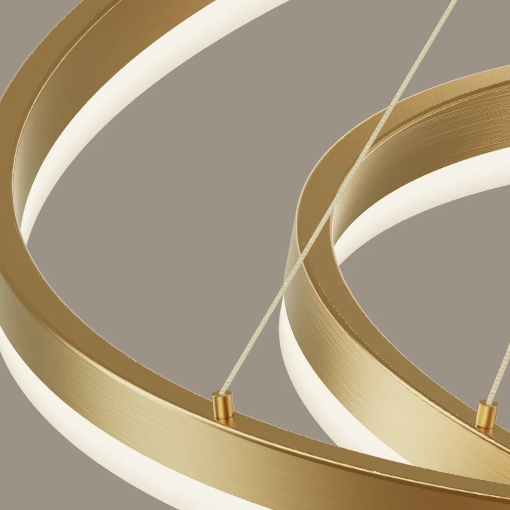 Close up of copper ring chandelier with soft acrylic LED diffuser
