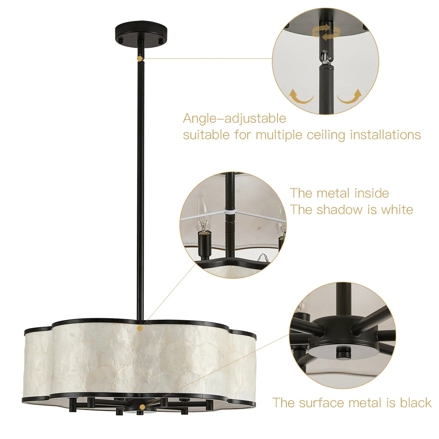 Lustre tambour 20 po en coquille de Capiz