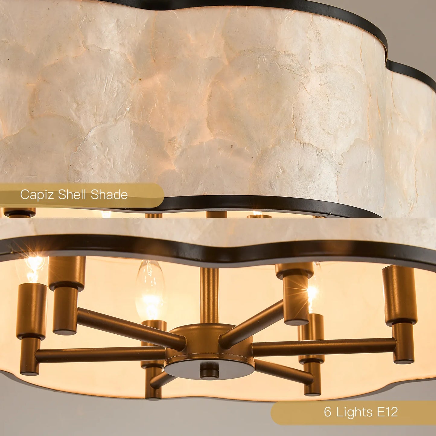 Lustre tambour 20 po en coquille de Capiz