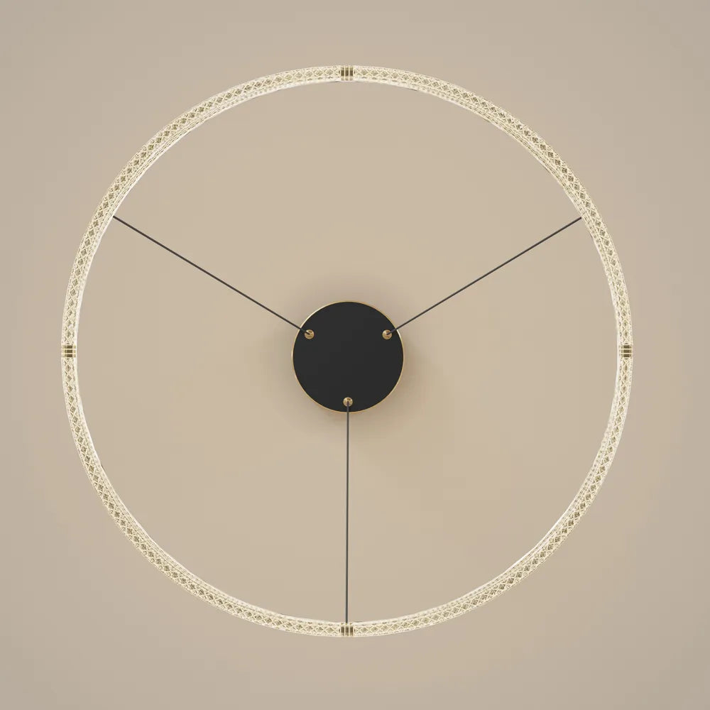 Top view of circular acrylic LED chandelier with black canopy