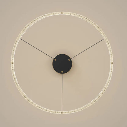 Top view of circular acrylic LED chandelier with black canopy