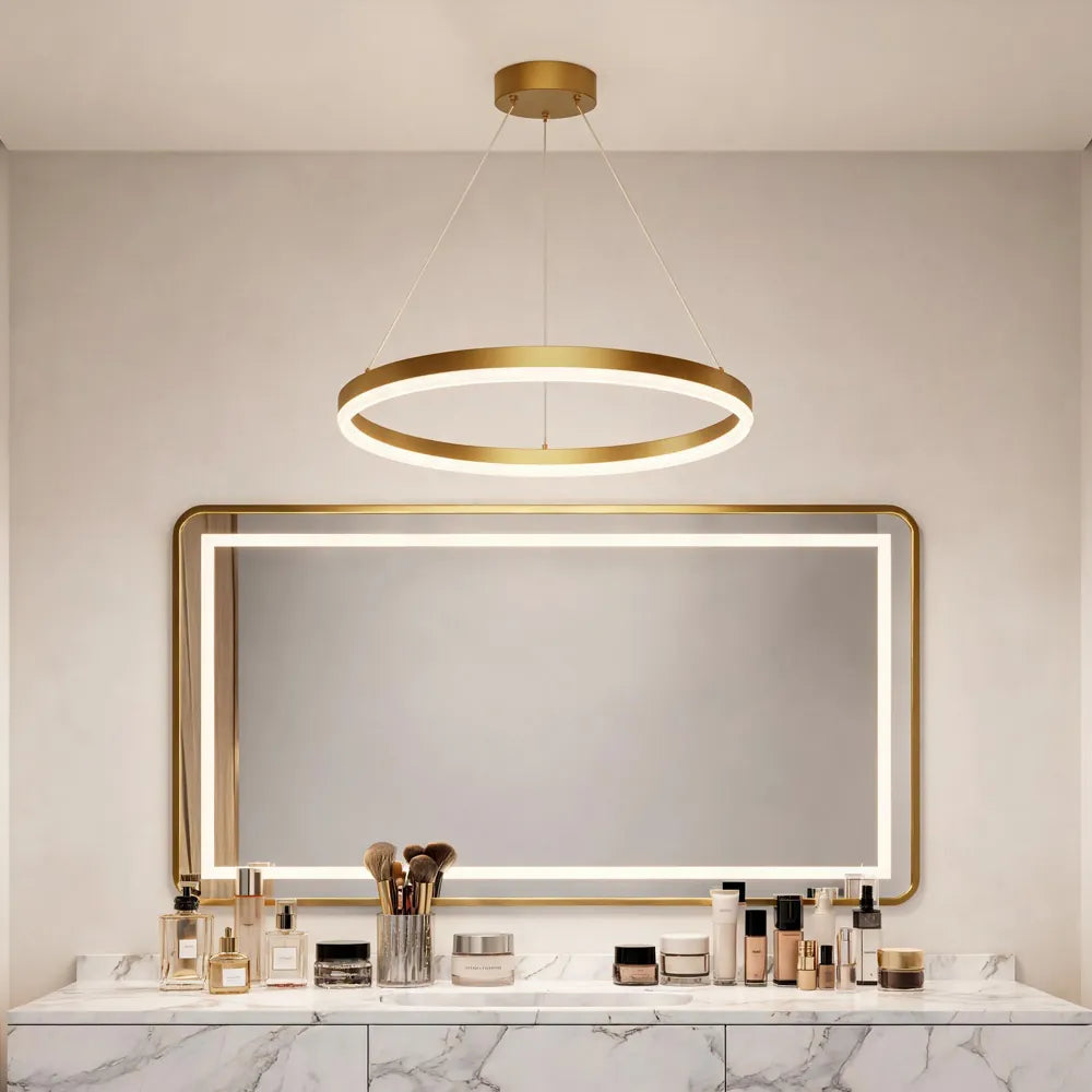 Modern Gold LED Ring Chandelier, 3CCT Adjustable Pendant | Hushwing