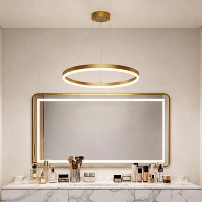 Modern Gold LED Ring Chandelier, 3CCT Adjustable Pendant | Hushwing