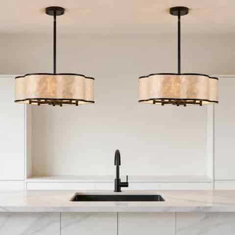 19.7" Black Floral Capiz Shell chandelier, 6-Light Drum, For Coastal Dining Room Kitchen Islands.