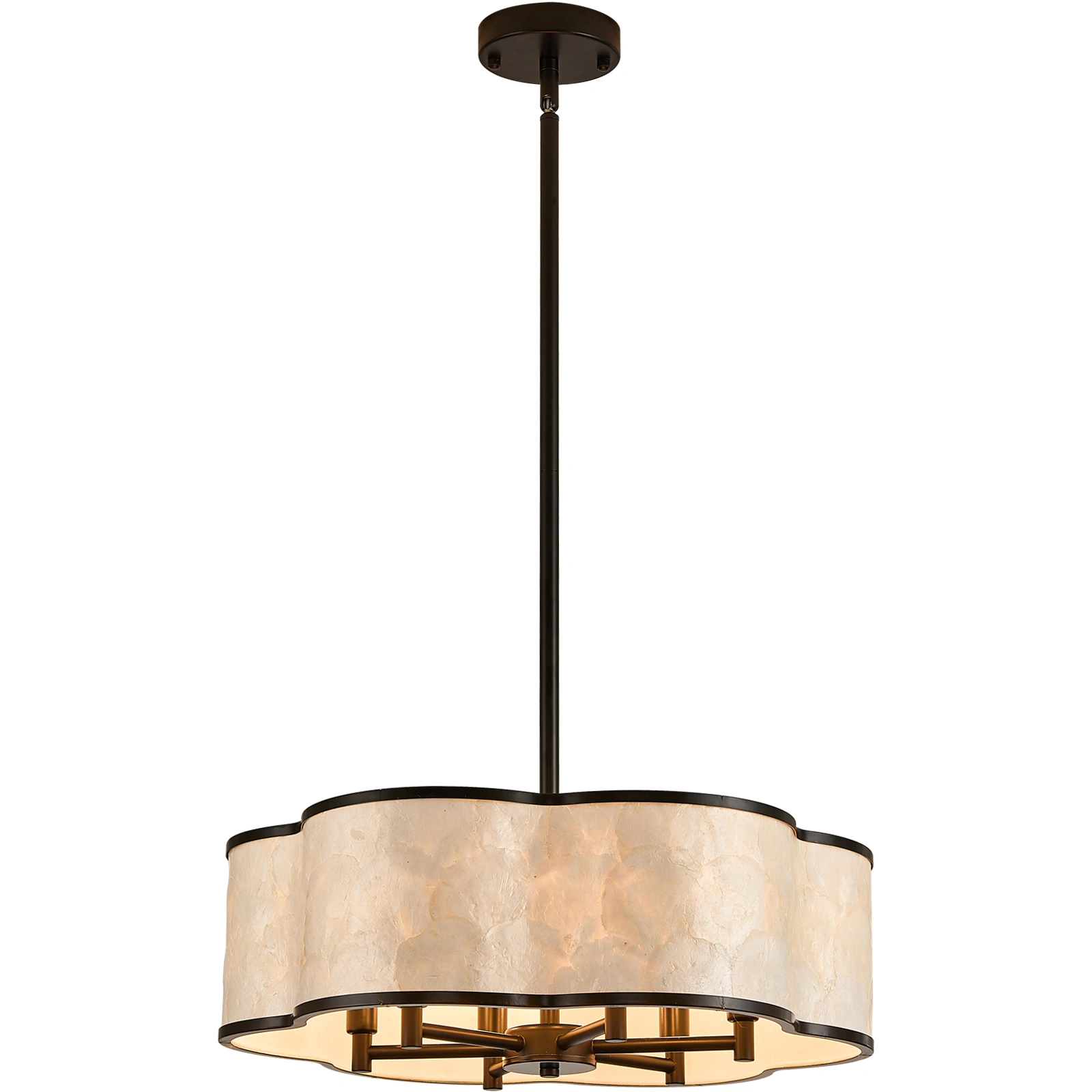 19.7" Black Floral Capiz Shell chandelier, 6-Light Drum, For Coastal Dining Room Kitchen Islands.