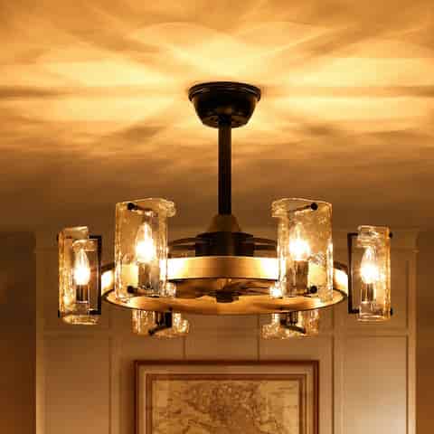 26.3" Rustic Amber Glass Fandelier Ceiling Fan with Remote, 6-Light