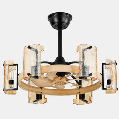 26.3" Rustic Amber Glass Fandelier Ceiling Fan with Remote, 6-Light