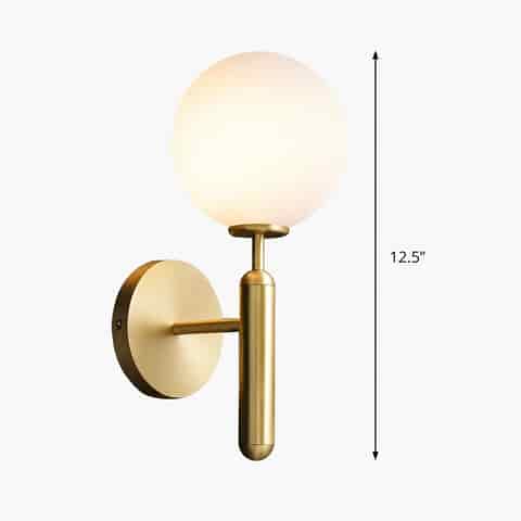 12.5 inch brass finish globe wall sconce dimension image with frosted glass globe shade
