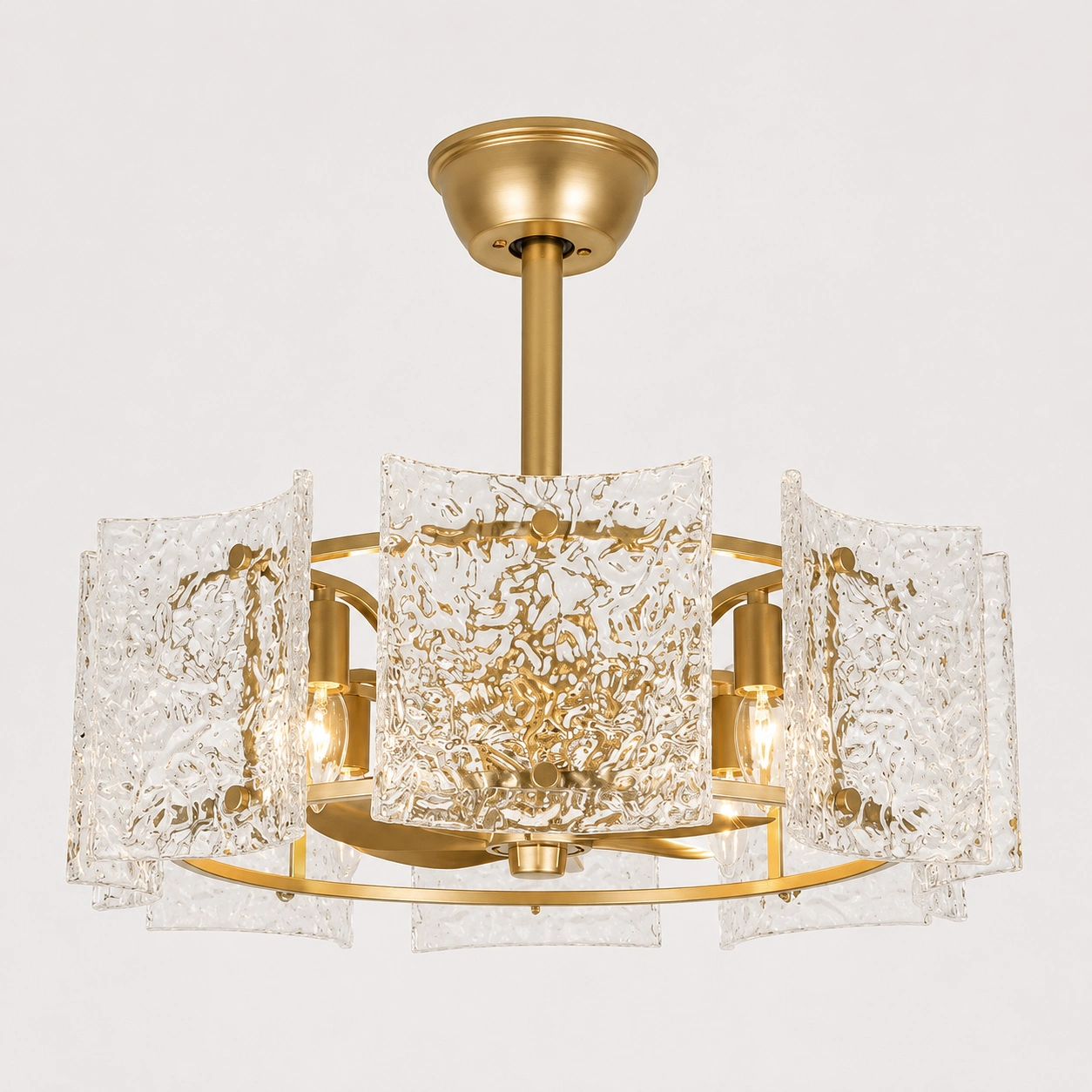 23.2-In Gold Ripple Glass Fandelier Ceiling Fan with Remote, 4-Light E12 & 6 Speeds