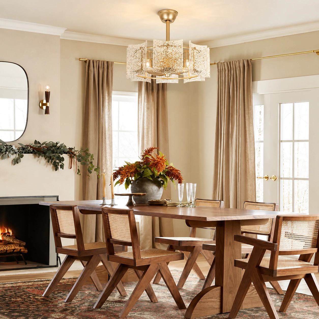 23.2-In Gold Ripple Glass Fandelier Ceiling Fan with Remote, 4-Light E12 & 6 Speeds