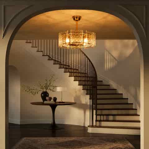 23.2-In Gold Ripple Glass Fandelier Ceiling Fan with Remote, 4-Light E12 & 6 Speeds thumbnail 9