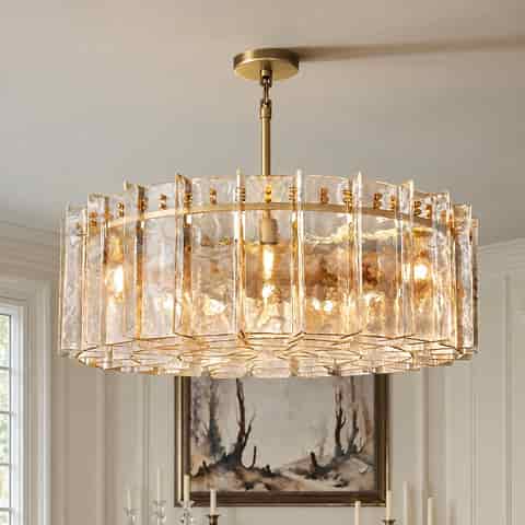 Wholesale Gold Textured Glass Drum Chandelier, Modern Decorative Pendant Light for Hospitality, Residential and Commercial Projects thumbnail 2