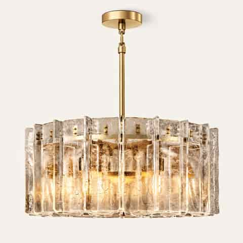 Wholesale Gold Textured Glass Drum Chandelier, Modern Decorative Pendant Light for Hospitality, Residential and Commercial Projects thumbnail 3