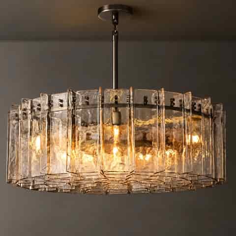 Wholesale Gold Textured Glass Drum Chandelier, Modern Decorative Pendant Light for Hospitality, Residential and Commercial Projects thumbnail 4
