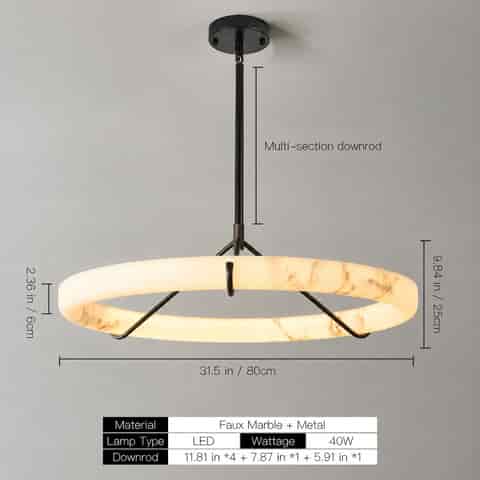 31.5 inch faux alabaster ring LED chandelier with metal support frame