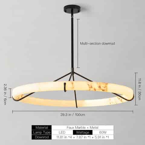39.3 inch faux alabaster ring LED chandelier with metal support frame