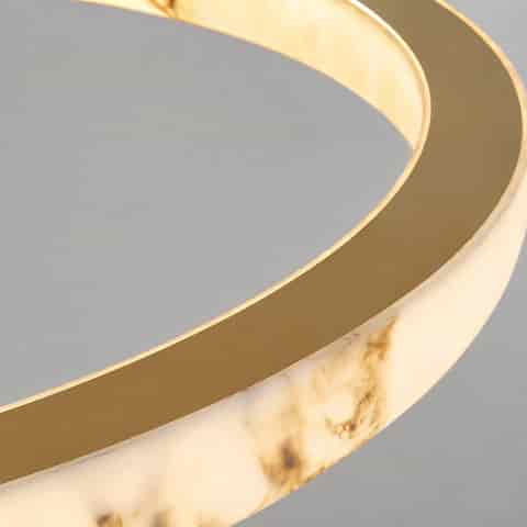 Faux alabaster circular LED chandelier with sculptural metal supports