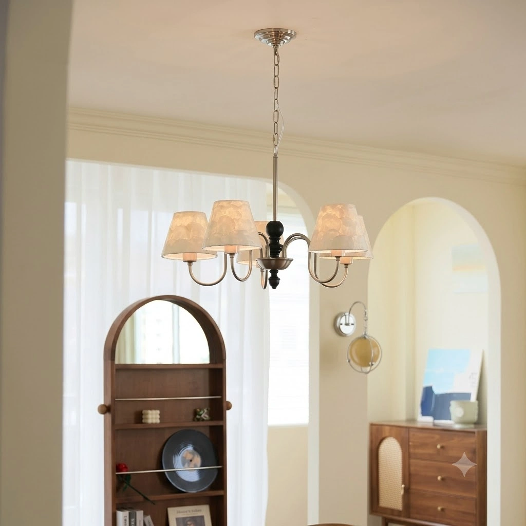 Transitional Capiz Shell Chandelier with Black Accent | 5 & 8 Light