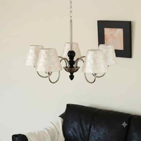 Transitional Capiz Shell Chandelier with Black Accent | 5 & 8 Light thumbnail 9