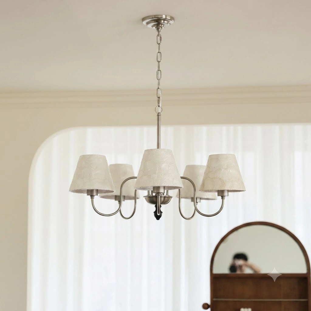 Transitional Capiz Shell Chandelier with Black Accent | 5 & 8 Light