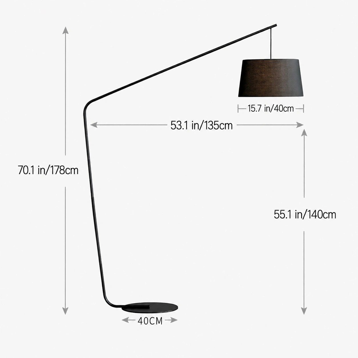 Modern Black Cantilever Floor Lamp with Drum Shade for Living Room