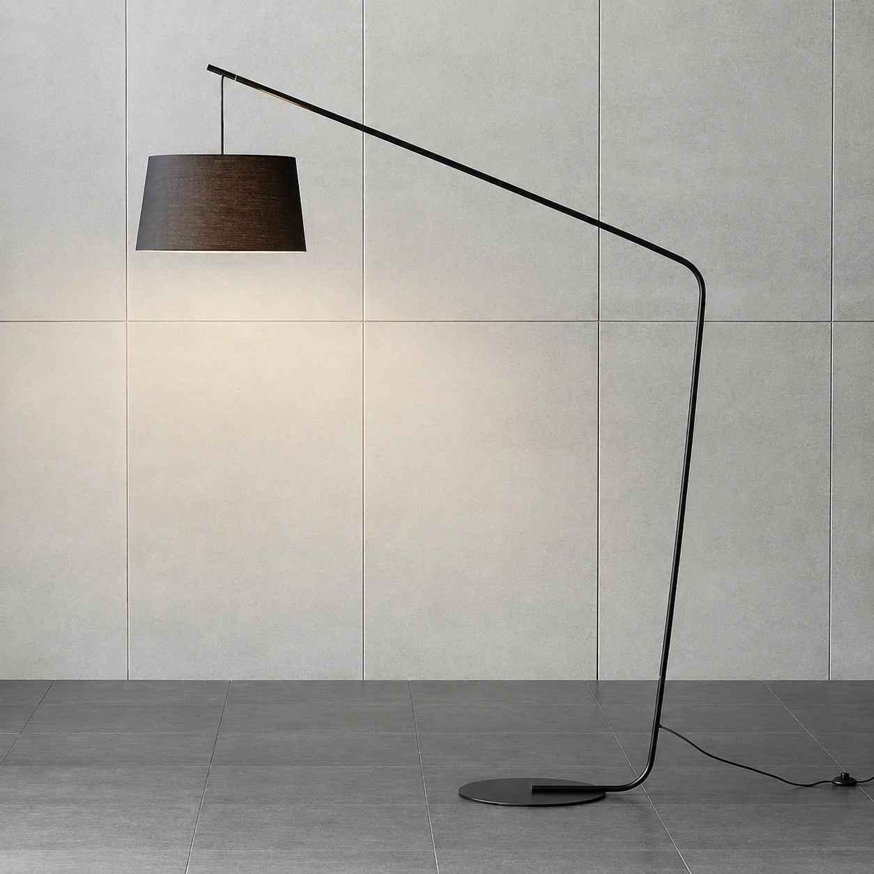 Modern Black Cantilever Floor Lamp with Drum Shade for Living Room