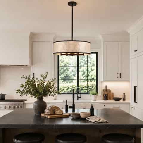 19.7" Black Capiz Shell Drum Chandelier, 6-Light Pendant for Dining Room