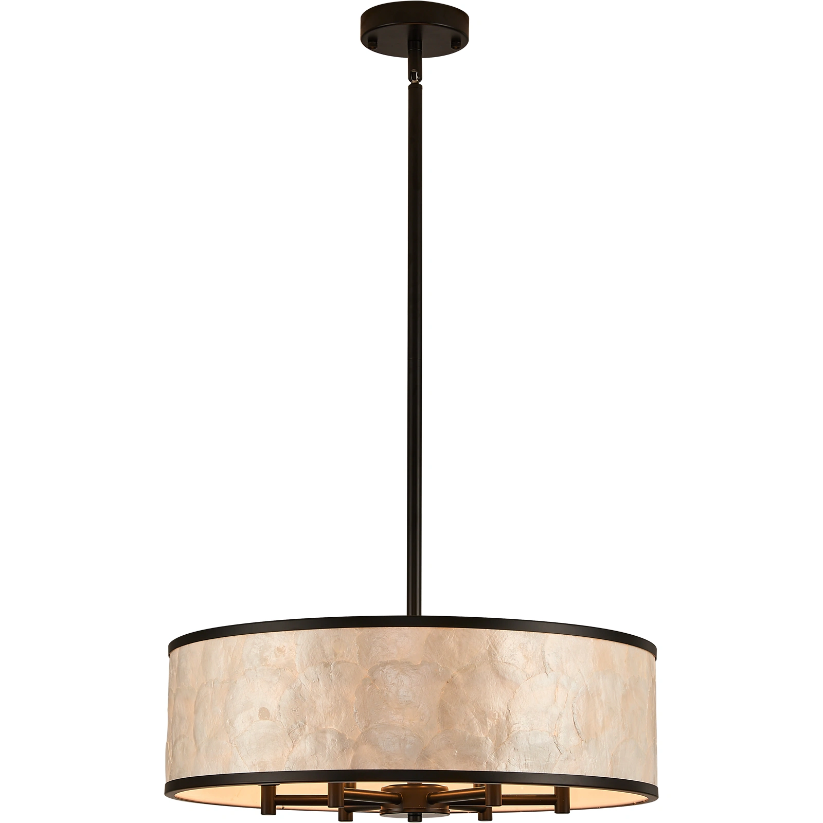 19.7" Black Capiz Shell Drum Chandelier, 6-Light Pendant for Dining Room