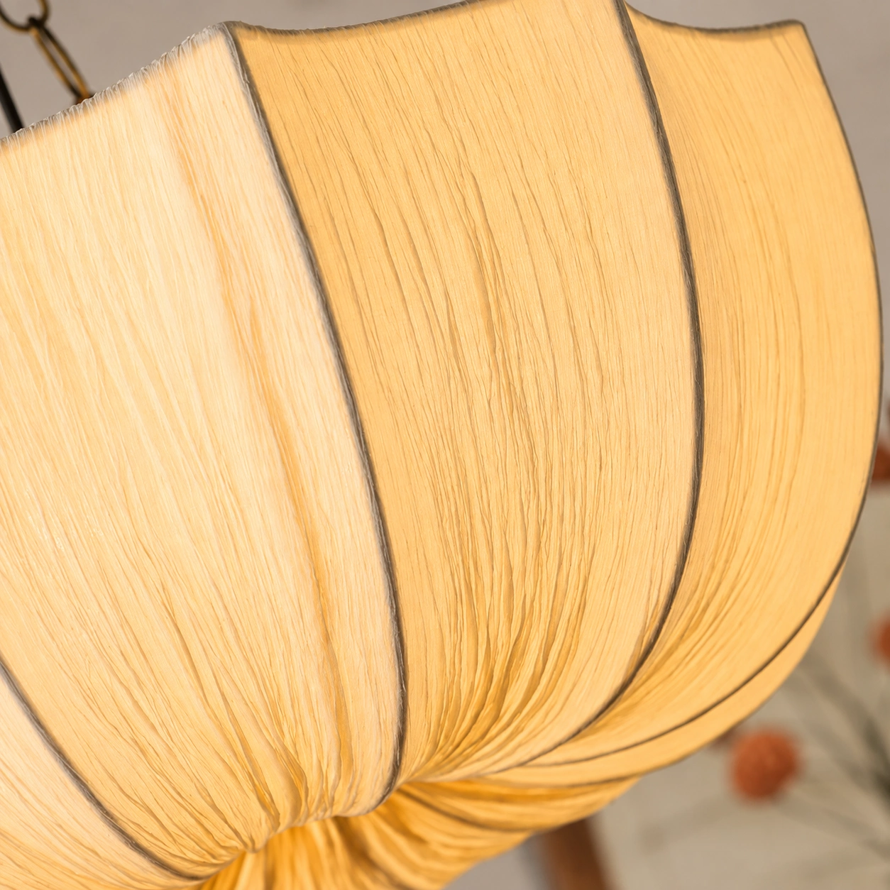 Large Cream Pleated Fabric Chandelier with Sculptural Draped Shade