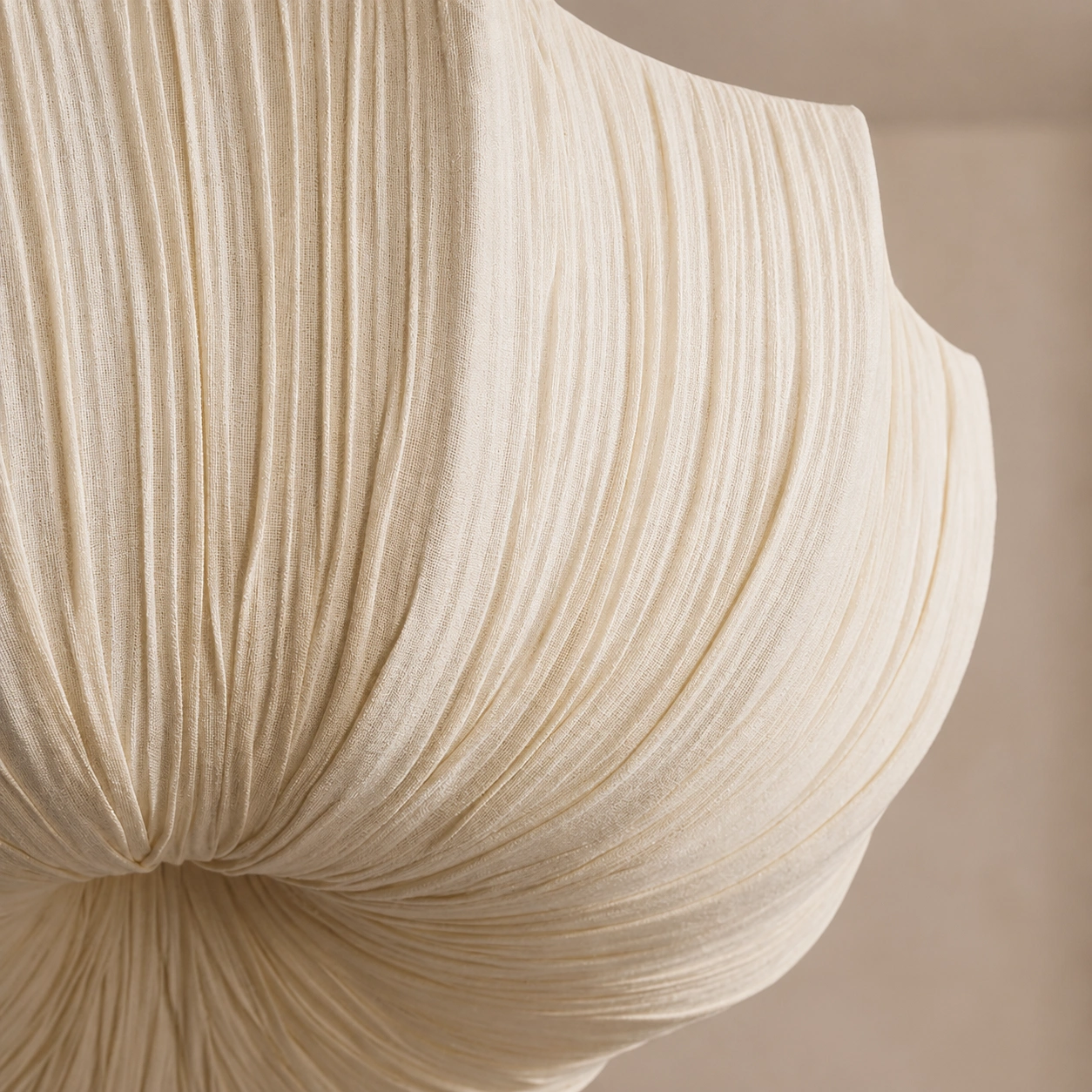 Large Cream Pleated Fabric Chandelier with Sculptural Draped Shade
