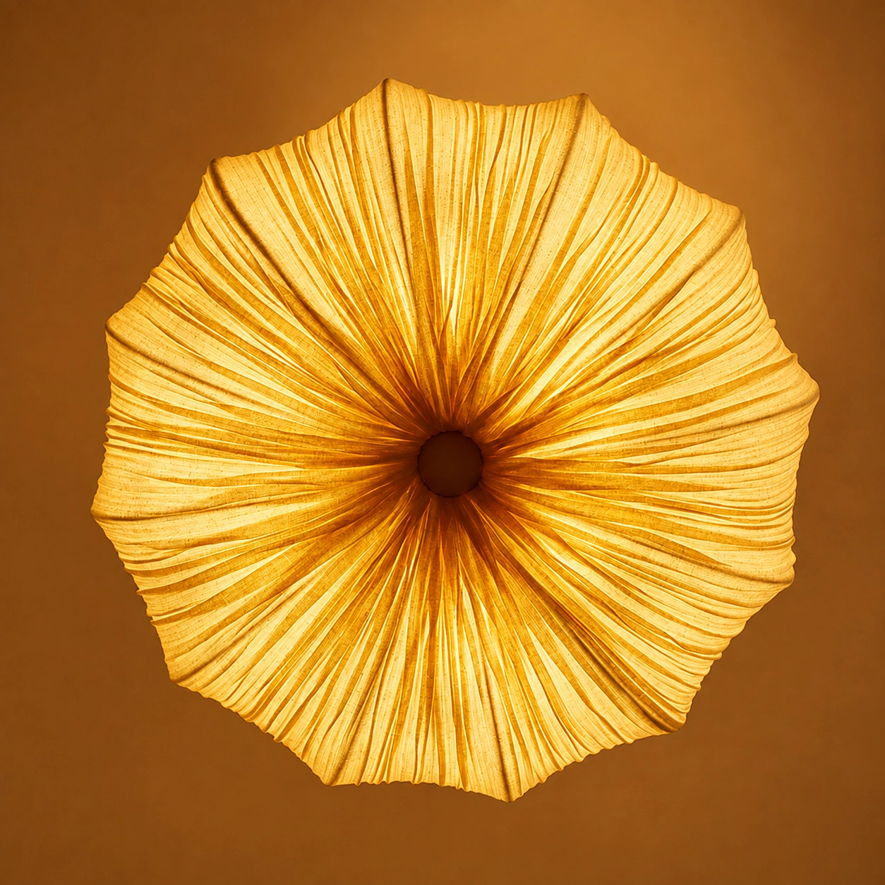 Large Cream Pleated Fabric Chandelier with Sculptural Draped Shade