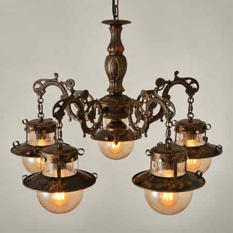 Vintage Bronze Multi-Light Chandelier with Seeded Glass for Hospitality and Residential Projects thumbnail 7
