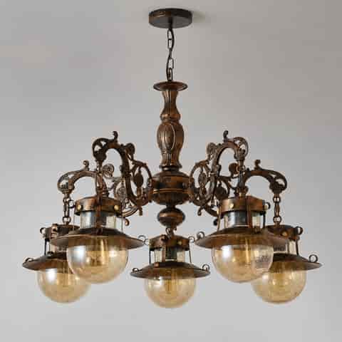 Vintage Bronze Multi-Light Chandelier with Seeded Glass for Hospitality and Residential Projects thumbnail 3